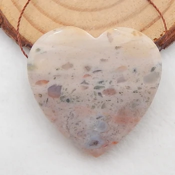 

Natural Gemstone Carved Ocean Jasper Heart-shaped Pendant Bead,Custom Semiprecious Gems Pendant Jewelry 35x35x8mm，14.5g