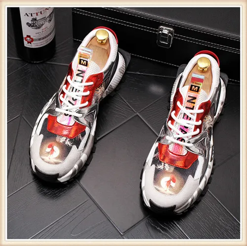 Фирменный дизайн; Мужская Вулканизированная обувь; дышащие высокие кроссовки; мужская обувь с принтом; модная удобная обувь; zapatillas hombre 2,5 - Цвет: Красный
