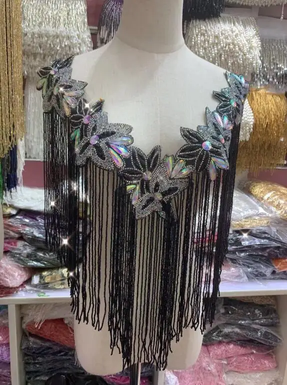 newest wedding embroidered crystal rhinestone collar necklace J-9392 with tassels appliques fringe | Дом и сад