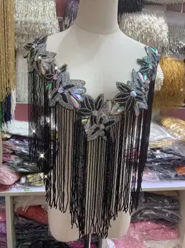 

newest wedding embroidered crystal rhinestone collar necklace J-9392 with tassels appliques with fringe