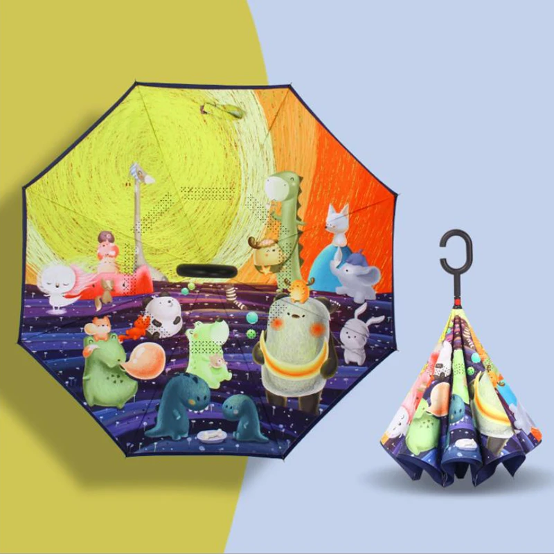Новый мультяшный детский зонт с обратной стороны для студентов ручной Зонт
