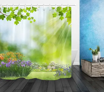 

Spring Sunshine Garden Flowers Fabric Shower Curtain Custom Bathroom Set New