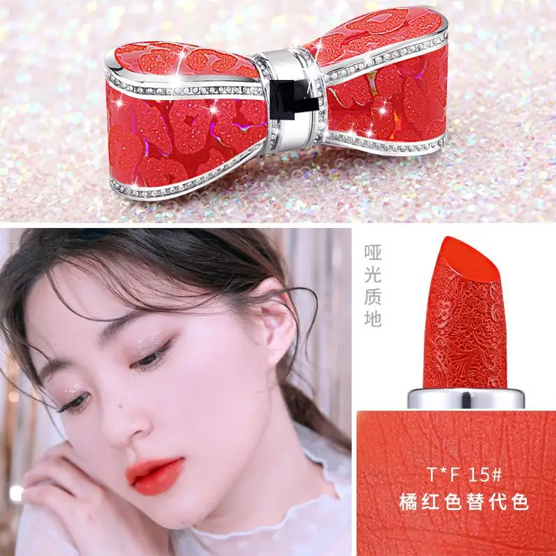Fashion Sexy Red Tomato Color Lipstick Bow-knot Shapes Long Lasting No Fading Lip Tint Moisturizing Velvet Lipstick maquiagem Fashion Sexy Red Tomato Color Lipstick Bow-knot Shapes Long Lasting No Fading Lip Tint Moisturizing Velvet Lipstick maquiagem