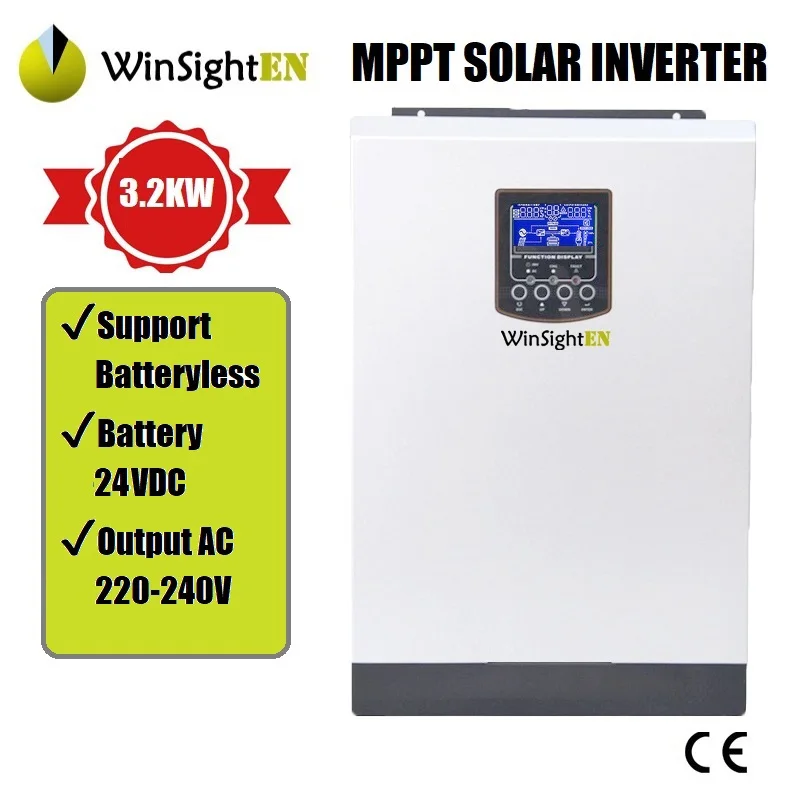 

3KVA 3200W Solar Inverter Pure Sine Wave 220VAC Built-in MPPT 24V 80A Solar Charge Controller Batteryless