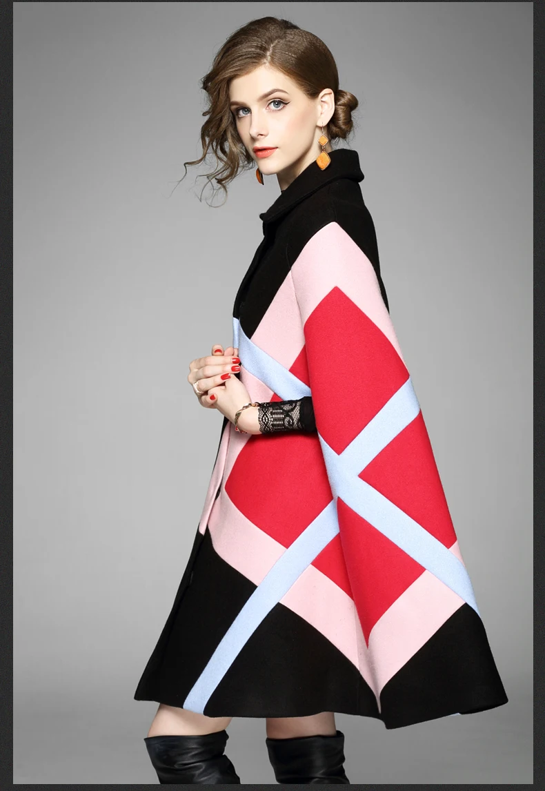 JSXDHK негабаритный Подиум женский плащ верхняя одежда из твида осень зима рукав "летучая мышь" лоскутное шерстяное пончо накидка Свободное пальто