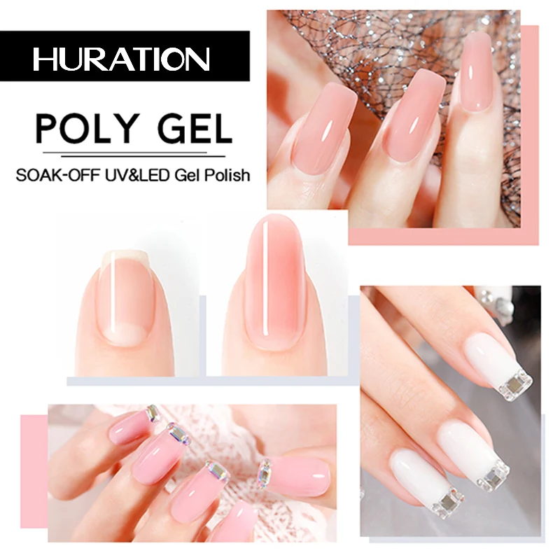 

Huration Nail Polygel Acrylic Poly Gel Pink White Metal with Clear Crystals UV LED Builder Gel Enhancing Quick Gel Extension
