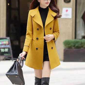 

Winter Women's Double Breasted Lapel Wool Coat Jacket Warm Long Trench Outwear