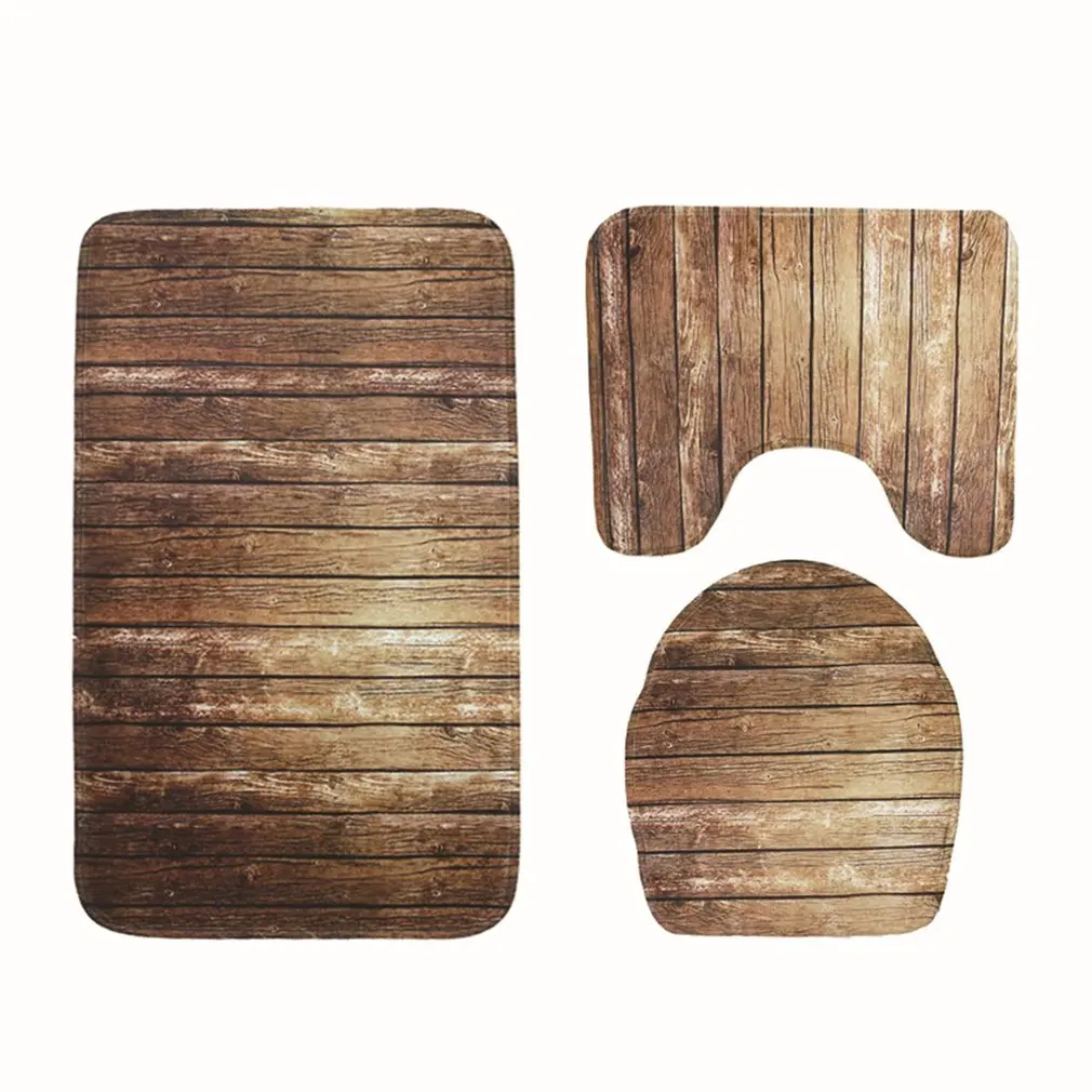 wood color 3 шт. коврики для ванной, Океанский подводный мир, нескользящий коврик для ванной комнаты, набор, коралловый флис, моющийся пол, аксессуары для ванной комнаты, Прямая поставка - Цвет: wood color