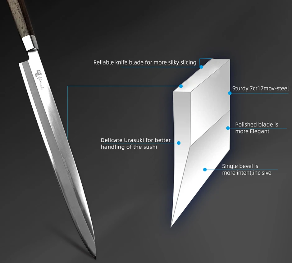 com Blade, Sashimi Fish Fileting e Slicing Carving, 9.5