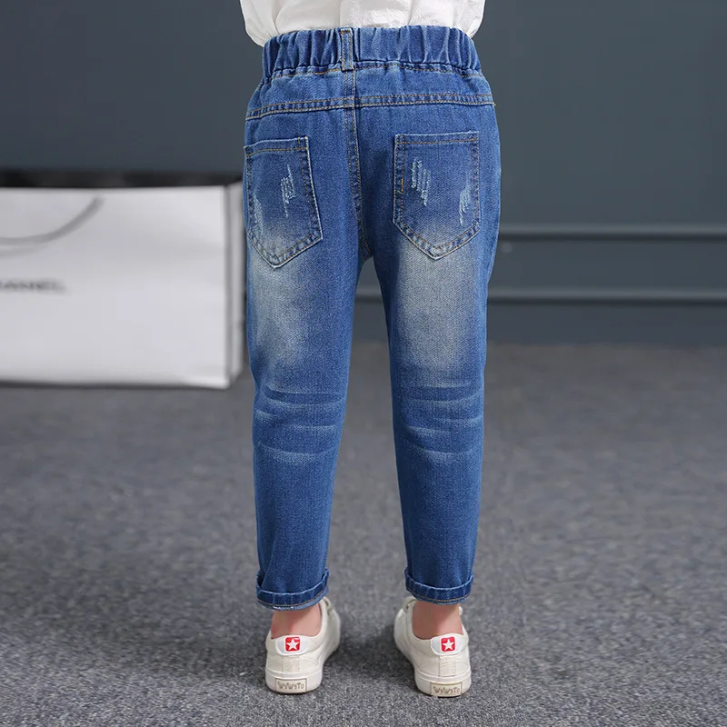 Милые детские штаны с рисунками синие джинсы с дырками для мальчиков и девочек 2, 3, 4, 5, 6, 7, 8 От 9 до 11 лет Детская одежда модные джинсовые штаны
