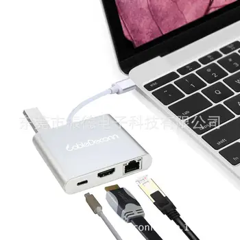 

Silver HDMI Gigabit Ethnernet Adapter USB-C Hub Usb Type-C to HDMI 4k rj45 USB3.1 Converter Cable for Macbook pro