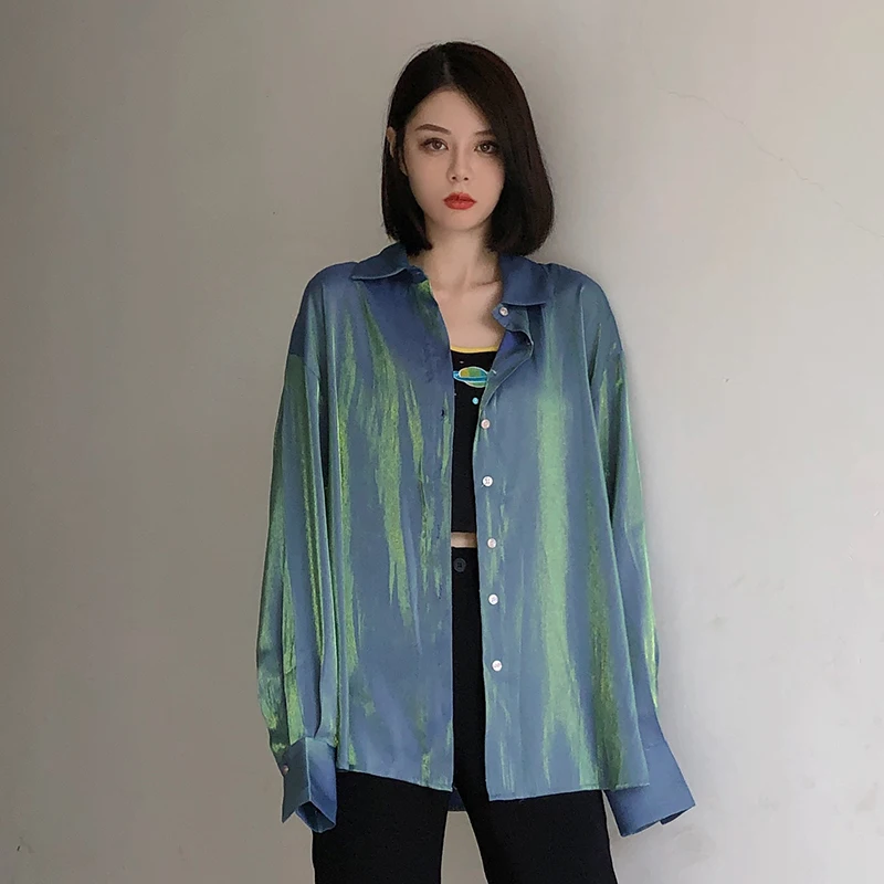

Women Reflecting Blouses Full Sleeve Shirt Women Tops Simple Loose Chiffon Shirt For Female DSD614