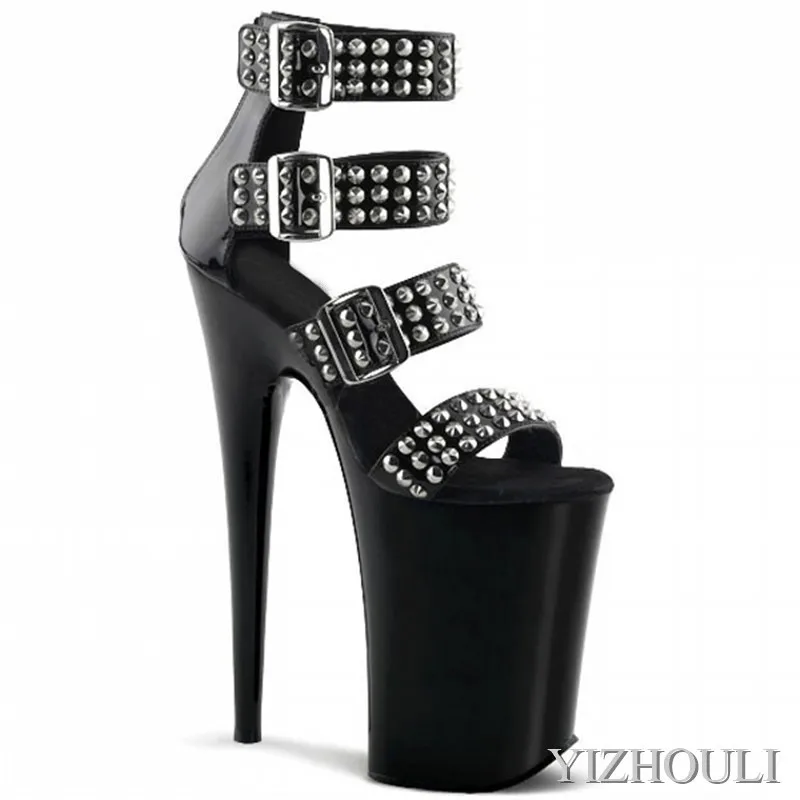 

23 cm high heels, summer women rivet vamp, high heel sexy model pole dance show 9 inch sandals