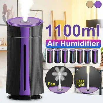 

1100ML Ultrasonic Air Humidifier USB Silent Essential Oil Aromatherapy Diffuser Cool Mist Maker with 7 Colors Changing LED Light
