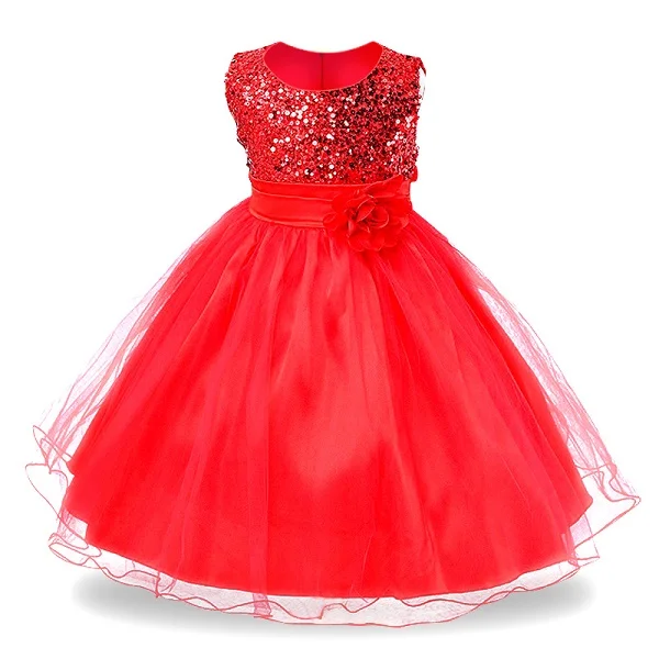 3-14yrs Hot Selling Baby Girls Flower sequins Dress High quality Party Princess Dress Children kids clothes 9colors baby dresses Dresses