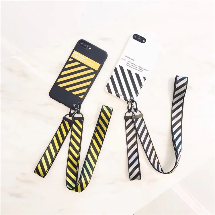 

INS Diagonal Stripes Lanyard Phone Case Applicable iPhone X/X's MAX Protective Case 7 P/8 P All Edges Included Soft Cover 6 S sh