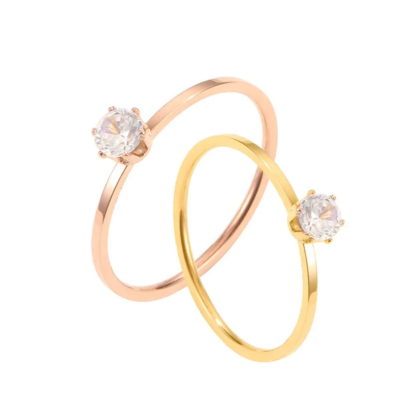 Joyería fina de acero y titanio Rosa anillo de Color dorado anillo de cristal de circonia cúbica para las mujeres par anillos de dedo de boda de amor