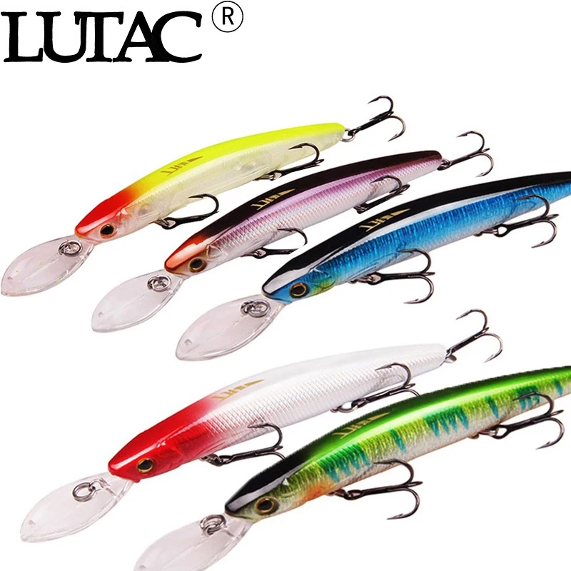 

LUTAC 95mm9.5gminnow Fishing lures Plastic Hard Bait Floating 3D fish eyes Treble hook