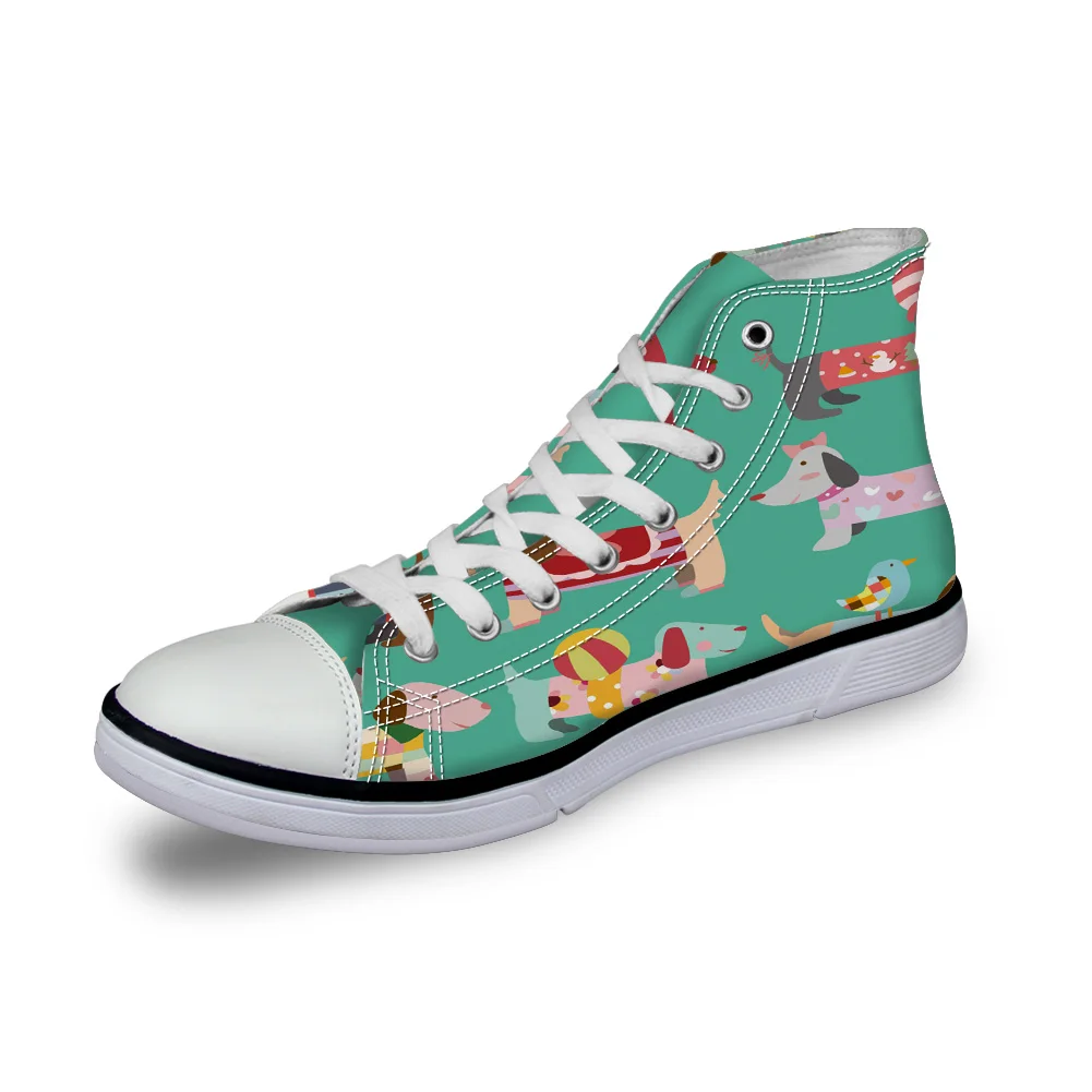 

WHEREISART Women Canvas Shoes Dog Cartoon Design Pet Lover High Top Flats Unisex Vulcanized Shoes Female Casual Shoes