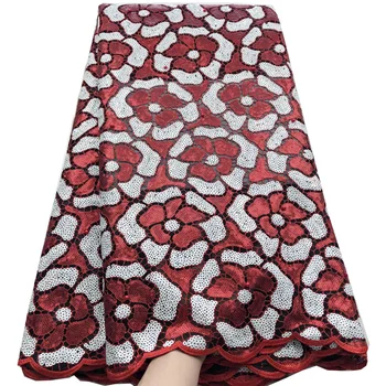 

(5yards/lot) high quality wine color African sequins lace fabric embroidered French net lace for wonderful party dress FH018