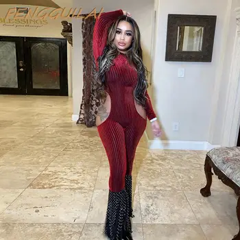 

2020 New Casual Women One Piece Jumpsuits Long Sleeve Turtleneck Bodycon Back Zipper Long Pants Sexy Outfits Red Green Rompers
