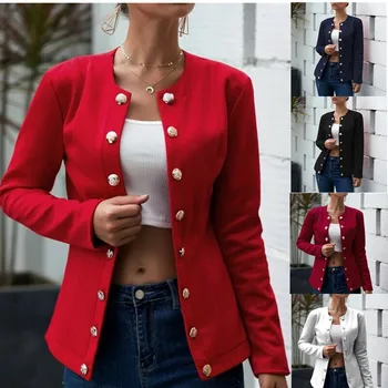 

2019 explosion models fashion long-sleeved solid color double-breasted small suit jacket female