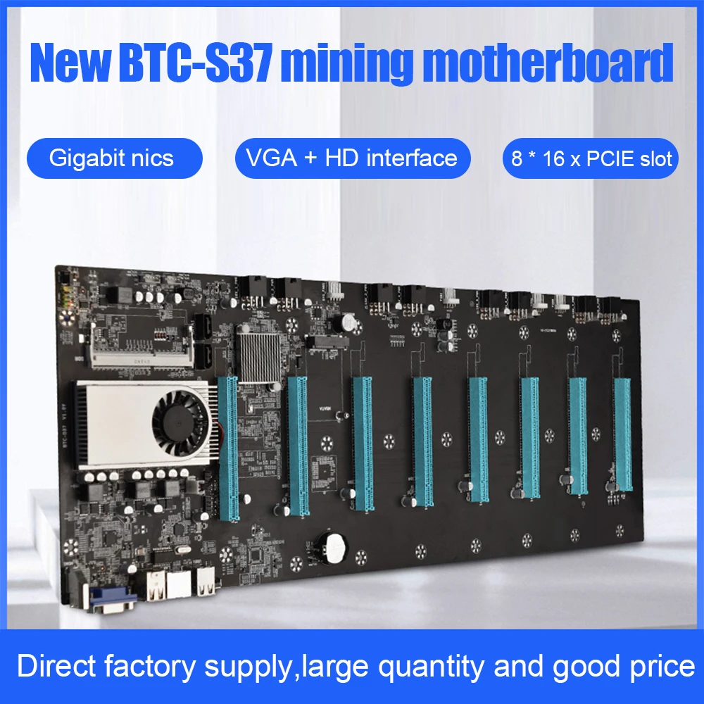 BTC-T/S/D37 Mining Motherboard Expandable Port 8 GPU PCIE 16X 4 USB2.0 DDR3 Sodimm Slot Support 1066/1333/1600mhz Bitcoin Miner