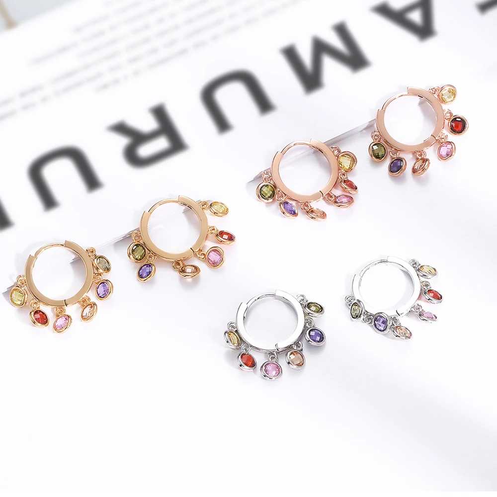 

2019 Colorful Zircon Hoop Earrings for Women Queen Rose Gold Silver Circle Round Small Earrings Hoops Fashion Jewelry Accessory