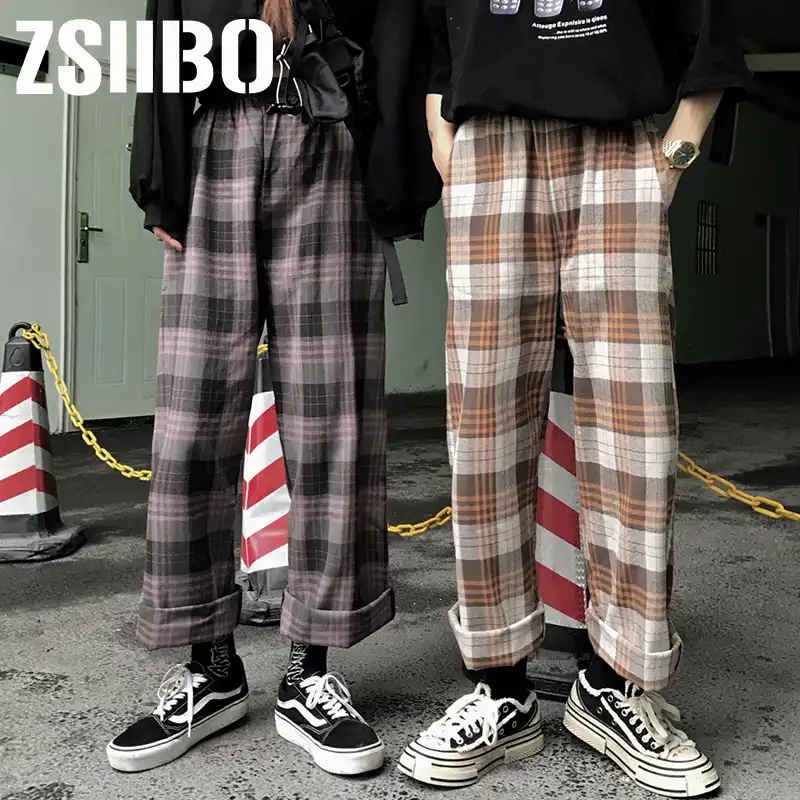 stretchy plaid pants