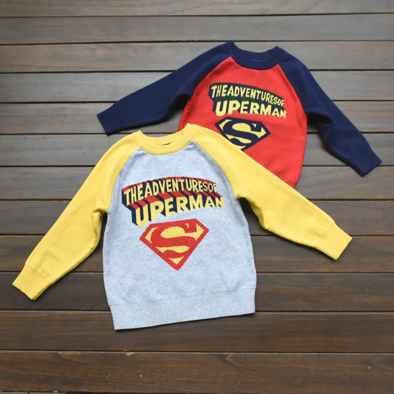 

Autumn And Winter New Style Superman BOY'S Double Layer Cotton Thread Sweater Male Baby Sweater Boy Cartoon Children Crew Neck C