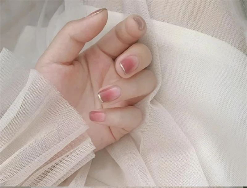 24 шт./компл. красивый дизайн ногтей для невесты квадратная голова Серебряный кончик пальца оранжевый градиент накладные украшения для маникюра поддельные ногти с клеем