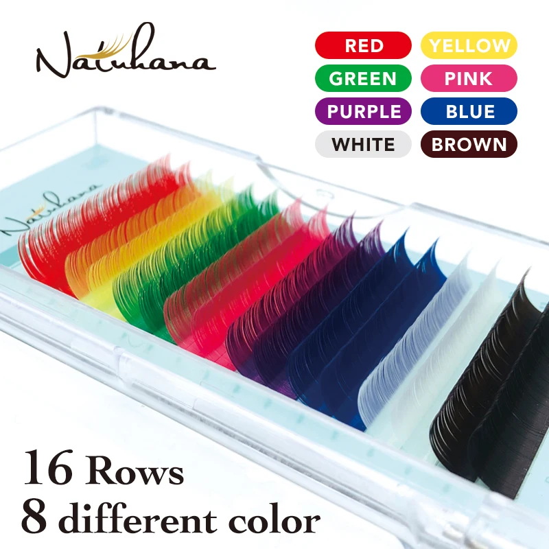 

NATUHANA 16rows 8 different Mix Color Eyelash Extension Premium Individual Mink Colored False Eyelashes Silk Colour Eye Lashes