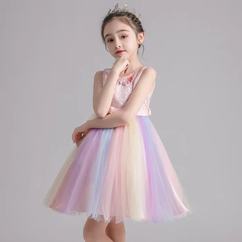 

Sundae Angel O-neck Colors Bead Girls Boutique Dress Embroidery Girl Costume Princess Pink Sashes Tulle Pageant Child Dresses