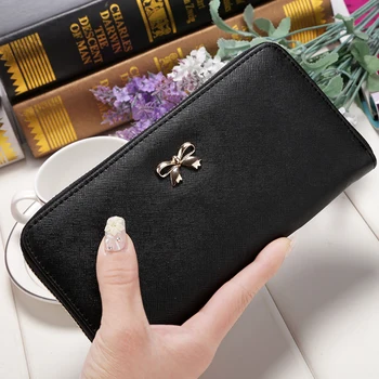 

Fashion Cute Bowknot Women Long Wallet Pure Color Clutch Bag Purse Phone Card Holder Bag Wallet