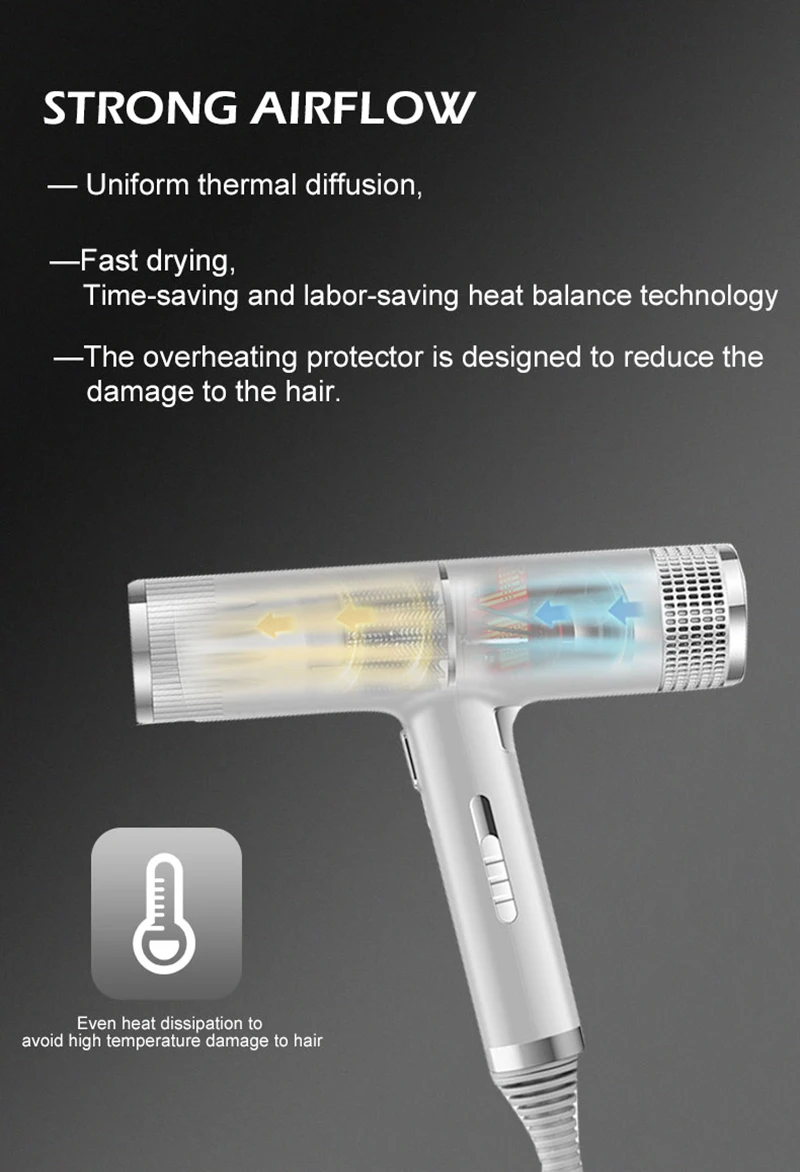 Secadores de Cabelo Secador de Cabelo Profissional Iônico Leve Rápido Seco Baixo Ruído Difusor 4 Computers & Electronics