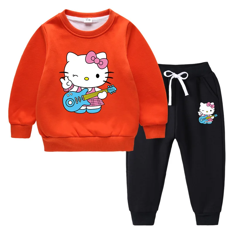 thumbnail image 1 of Conjunto de suéter de ropa para niños de Hello Kitty nuevo para niñas más terciopelo grueso cálido invierno Casual deportes conjunto de manga larga para niños, 1 of 5