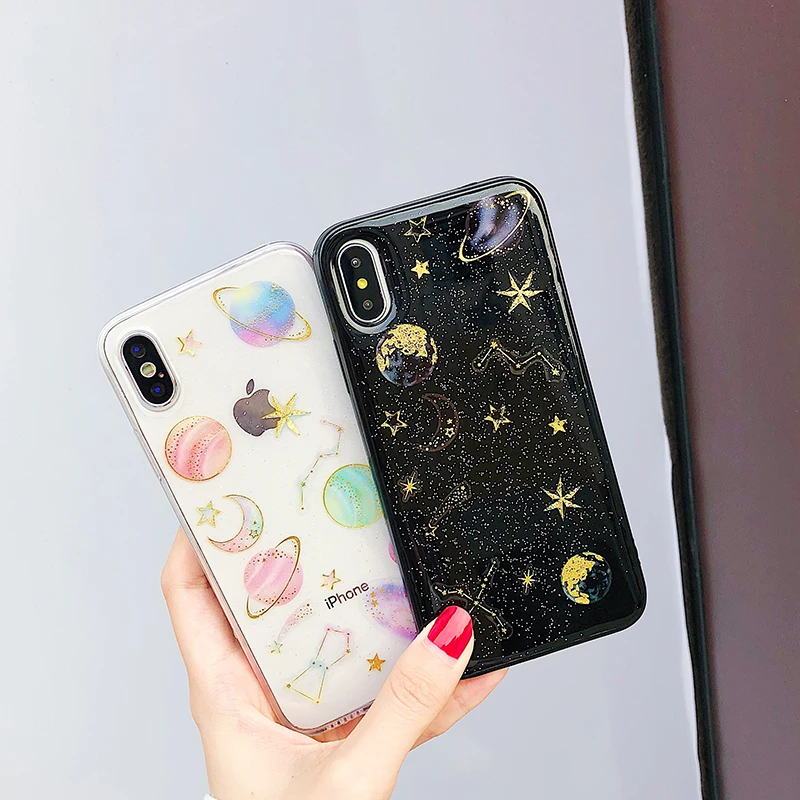 Outer Space Planet Stars Moon Spaceship Phone Case for iPhone 6 plus 6s 7 7plus 8 8plus X XS Max XR Mobile Back Cover |