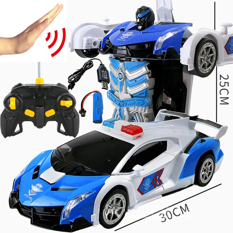 1:14 RC Car 29CM Music 2.4Ghz Induction Transformation Robot Deformation Gesture Sensing Remote Control Car Toy for Children B04