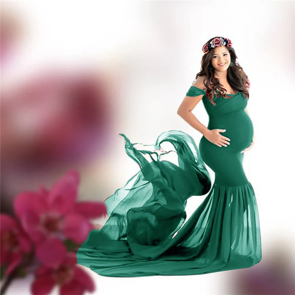 2019 Sexy Maternity Dresses Photography Props Off Shoulder Women Pregnancy Dress For Photo Shooting New Tail Maxi Maternity Gown (4)