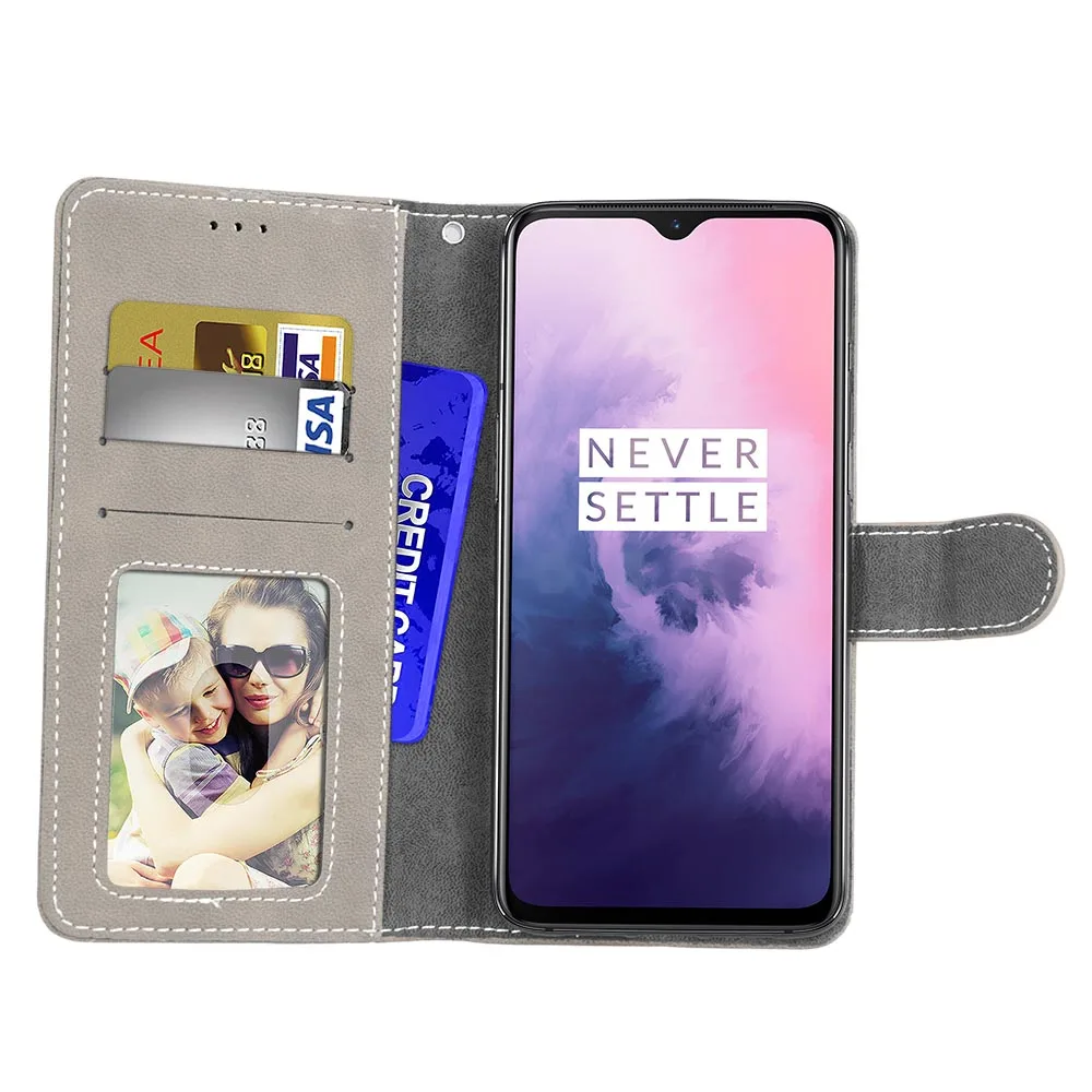 Perfect 100pcs/lot Vintage Scrub 3 card flip wallet leather cover case for One plus 5 5T 6 7 7 Pro Oneplus 5 5 T 6 7 7 Pro shell 44