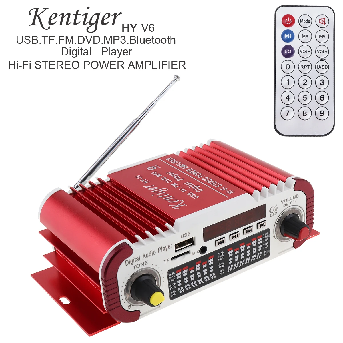 

HI-FI Digital Audio Player Car Amplifier FM Radio Stereo Player SD USB DVD MP3 Input with Remote Control for Car Home