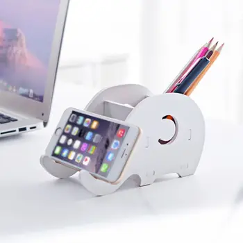 

2018 Wood Elephant Pen Holder with Phone holder Desk Organizer Bracket Stand Storage Pot Container Stationery Box