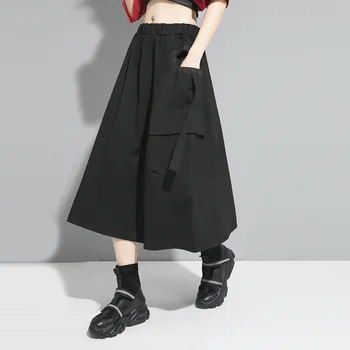 

2020 New Arrivals Women's Skirt Cold Wind Half Body Skirt With Pockets And Ribbon Streetwear Wind Middle Skirt