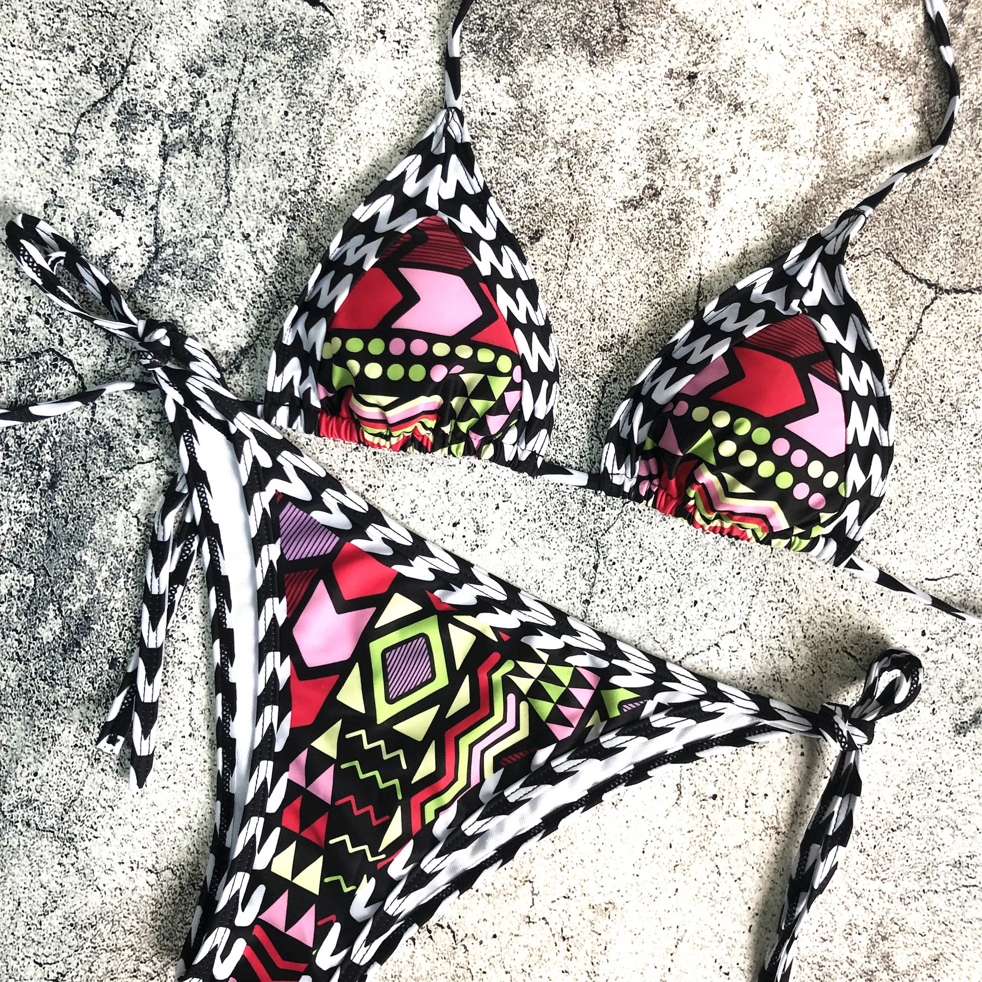 Various Patterns Printed Bikini Set Straps Sexy Swimming Wading Sports