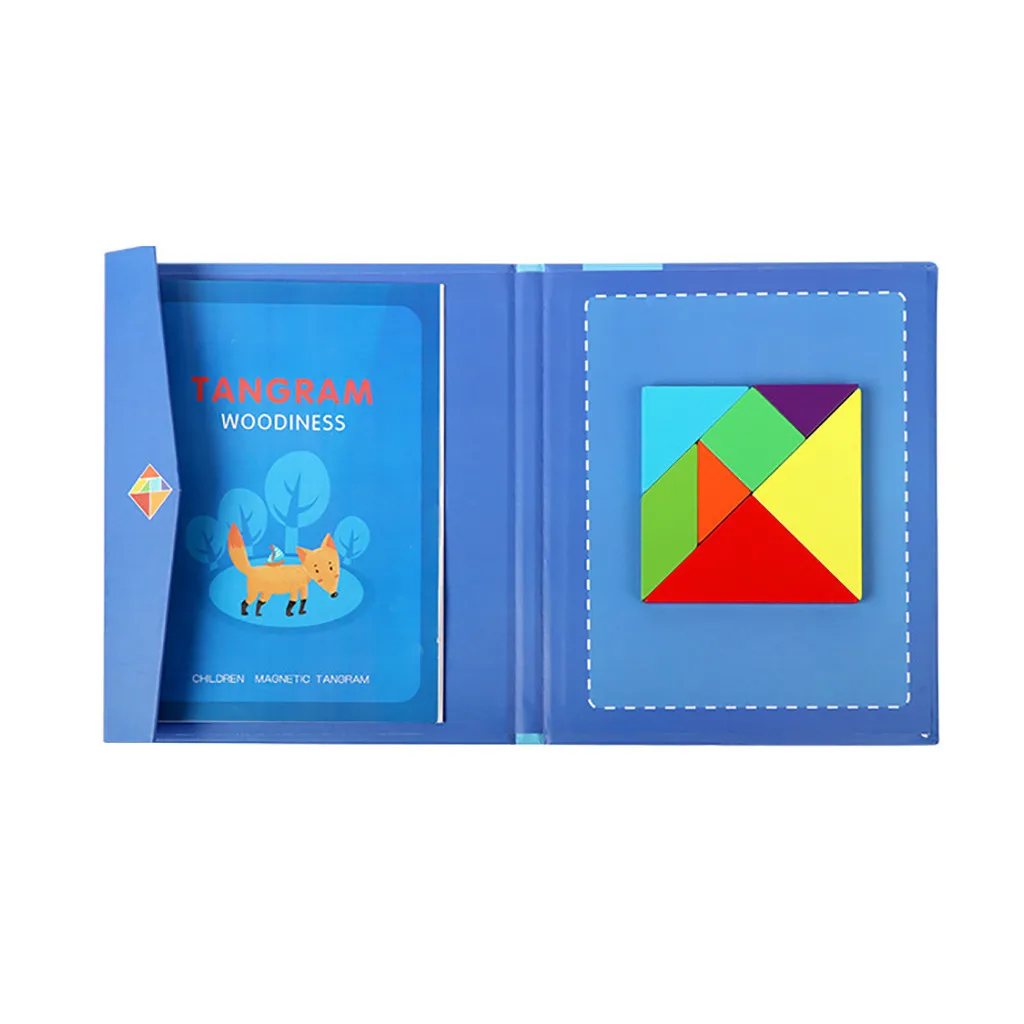 Детский деревянный магнитный Танграм-головоломка для путешествий, Обучающая книга, детские игрушки, детский Магнитный пазл мозаика, обучающая игрушка