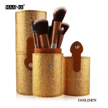 

12pcs Makeup Brushes Kit Holder Tube Convenient Portable Leather Cup Natural Hair Synthetic Duo Fiber