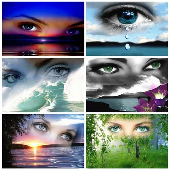 

AZQSD 5D DIY Diamond Painting Landscape Picture Rhinestones Diamond Embroidery Mosaic Eyes Full Square Home Decoration