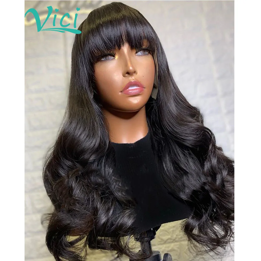 

180 Density Lace Front Wig For Women Wig With Bangs Human Hair Invisible Lace Wigs Body Wave Human Hair Wig 150% Preplucked