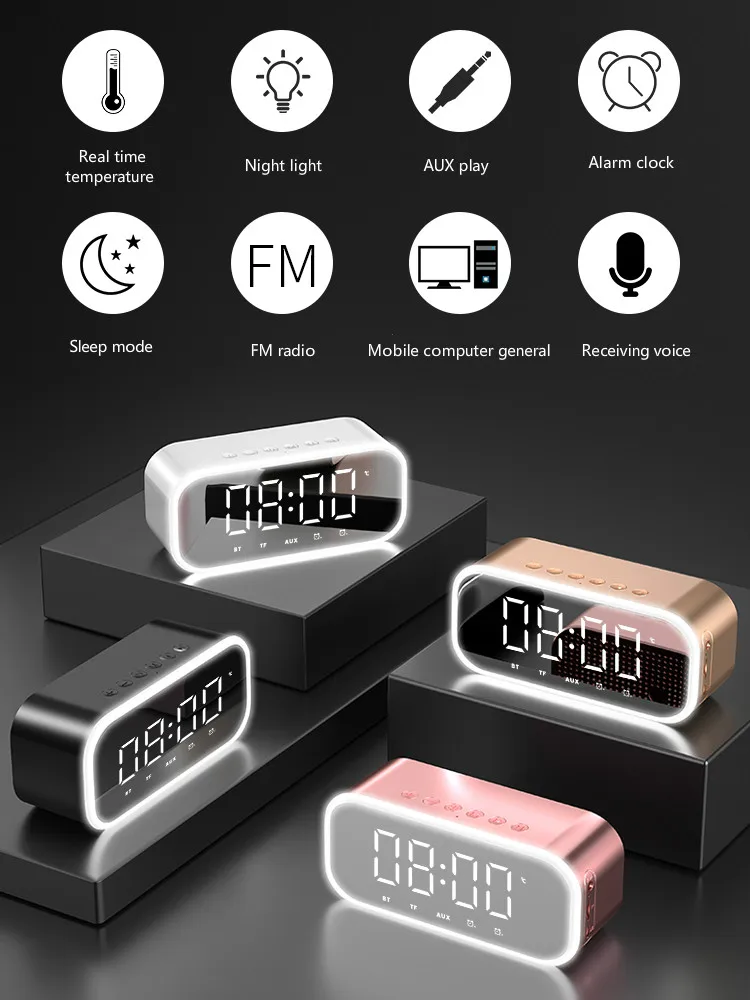 Светодиодный зеркальный будильник цифровые беспроводные Bluetooth колонки домашний сабвуфер мобильный телефон мини Будильник Bluetooth небольшой аудио