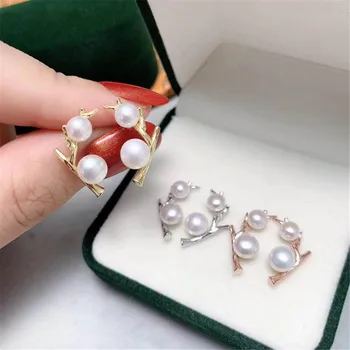

S925 Sterling Silver Flash Design Pearl Earrings Holder Women DIY Pearl Earrings Components Silver Gold Color
